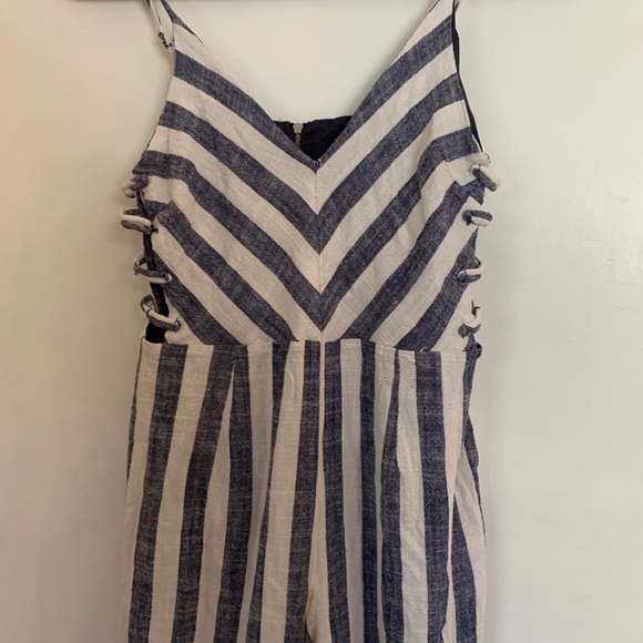 Blue striped linen Jumpsuit, cage, m - Picture 2 of 5